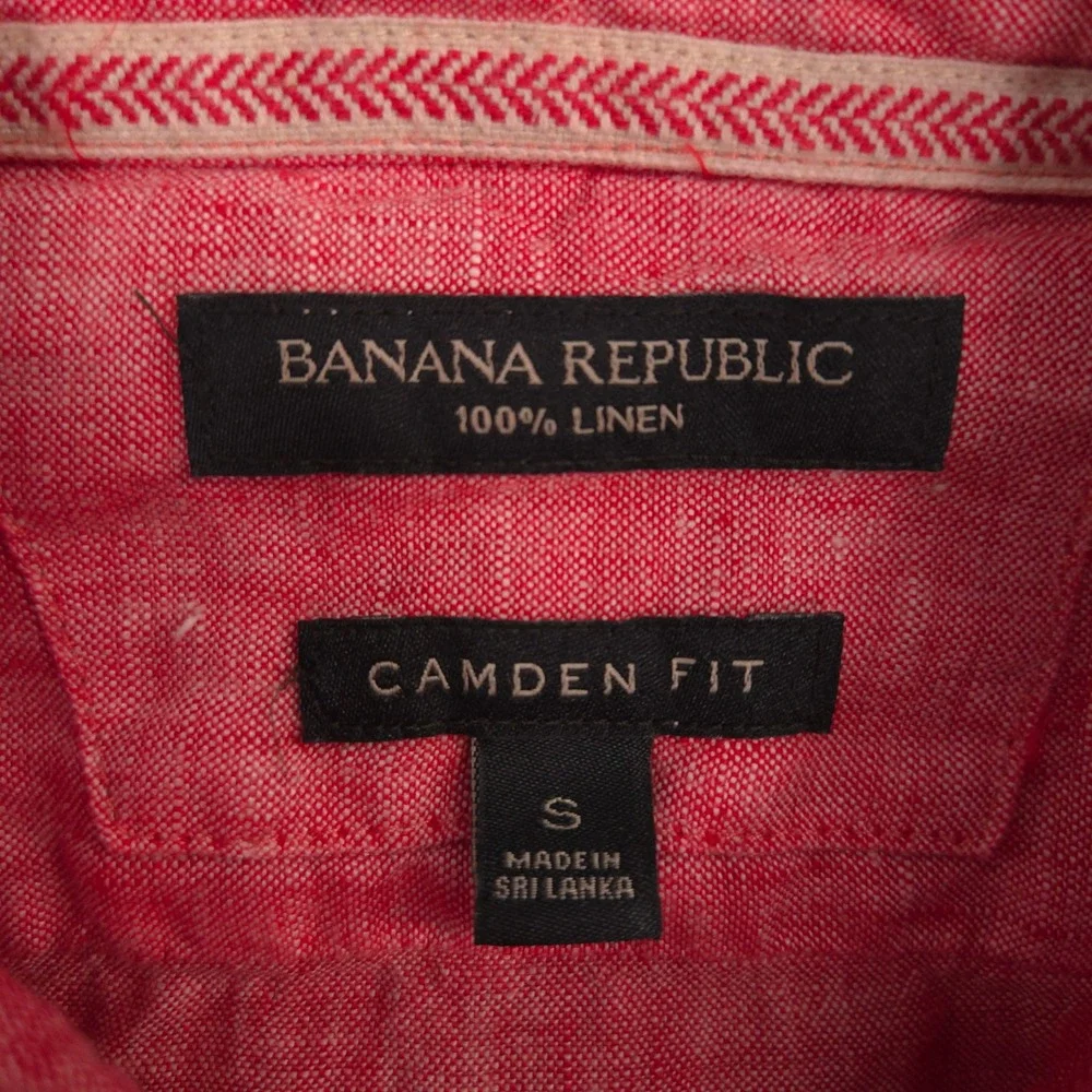 Banana Republic Linen Shirt Mens S Red White Woven Camden Fit Long Sleeve Preppy